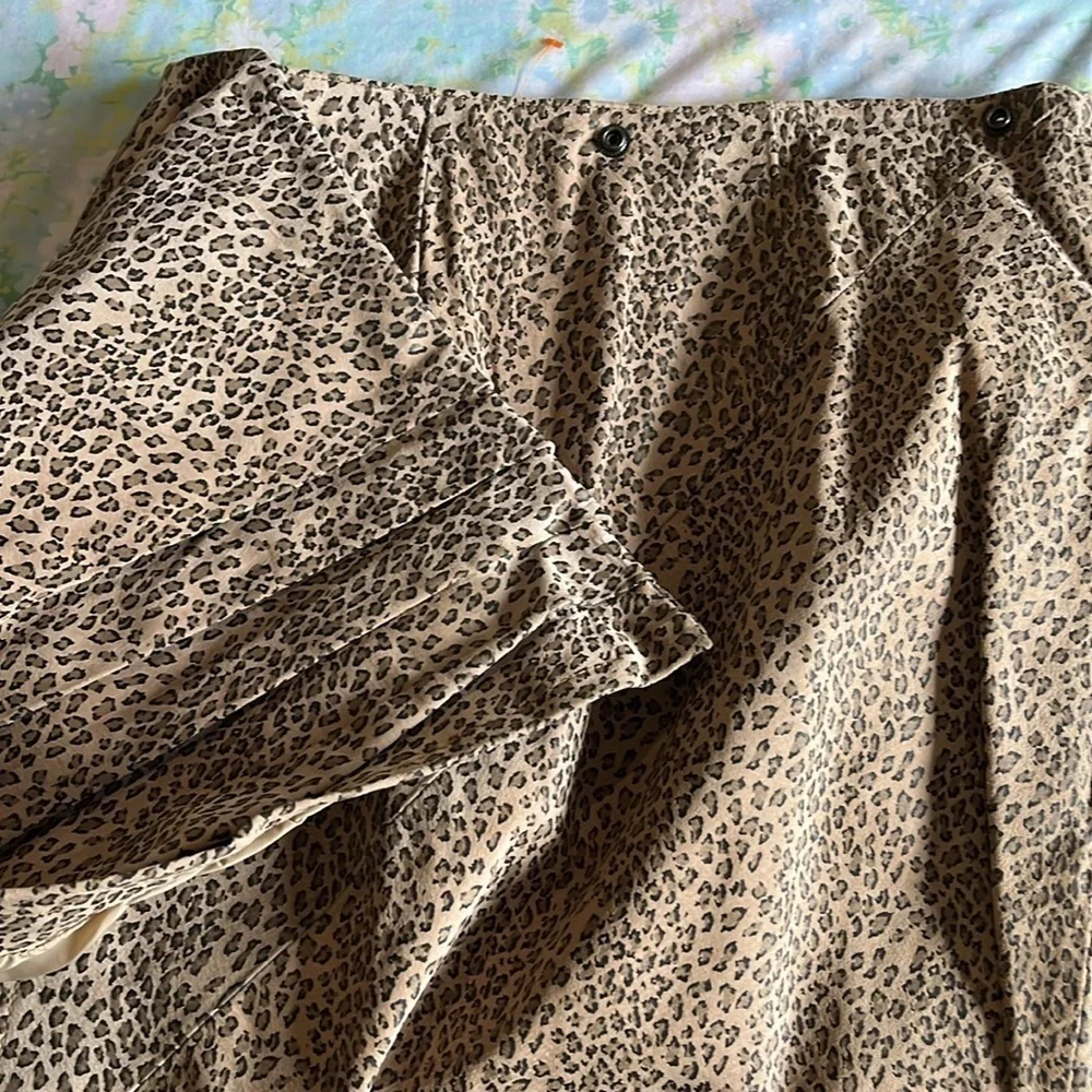 NWT Vintage 100% Leather Deadstock Chia‎ Leopard Print Wrap Skirt Size 10 90s
